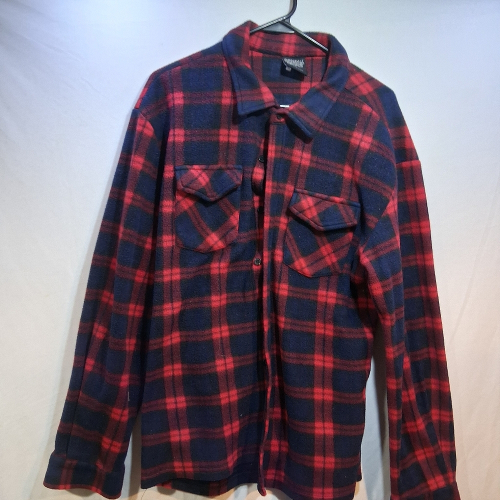 Original Deluxe Red and Navy Plaid Flannel Shirt Jacket